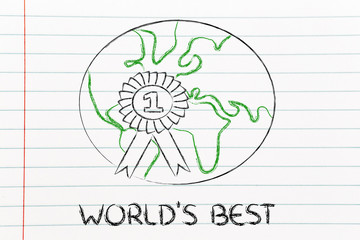 number one, design of the world with winner ribbon