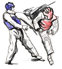 Tae-Kwon Do. An full sized hand drawn illustration