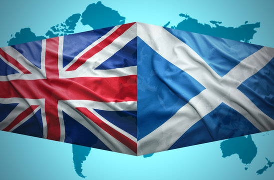 Waving Scottish and British flags