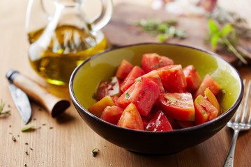 Bowl of raw tomato salad