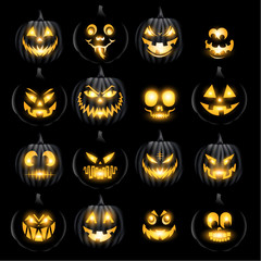 Fototapeta premium Set of jack o lantern pumkins halloween faces