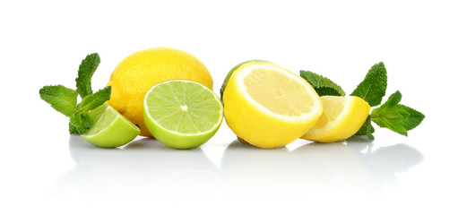 Three sliced lemons with limes with mint