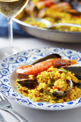 Typical spanish seafood paella