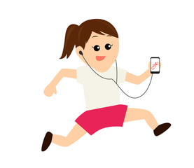 A young woman jogging while listening to music