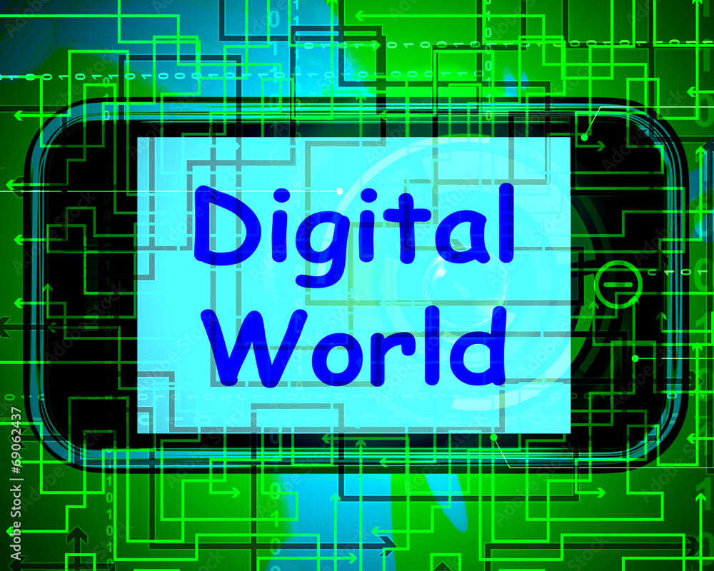 Aufkleber digital world on phone means connection internet web
