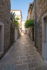 narrow streets and old houses in Budva. Montenegro
