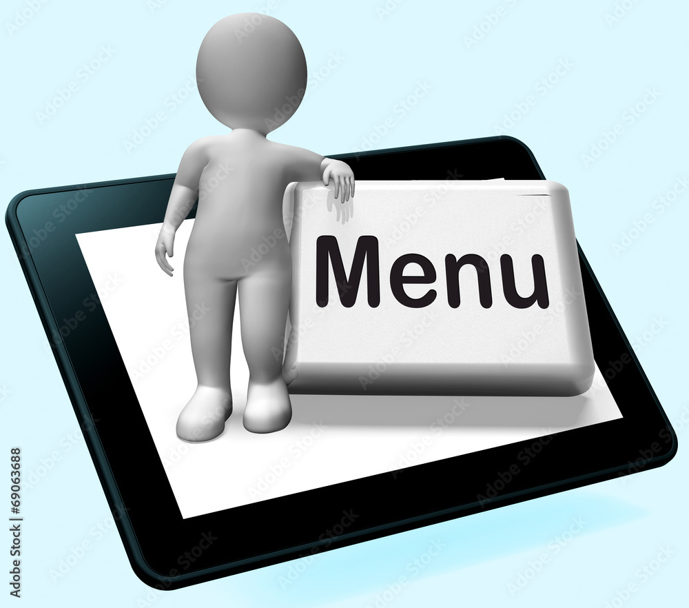 Poster menu button with character shows ordering food menus online