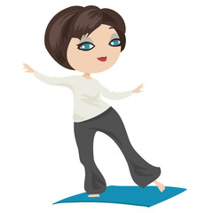 Beautiful girl performs yoga exercise