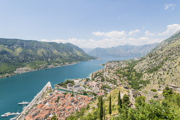 Fototapeta premium The old town of Kotor Bay and the mountains. Montenegro
