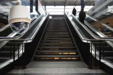 Fototapeta premium CCTV Camera Operating on escalator