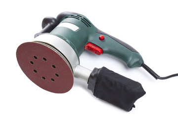 Electric sandpaper tool for home handyman use, isolated over .