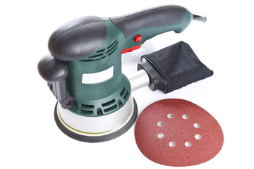 Electric sandpaper tool for home handyman use, isolated over .