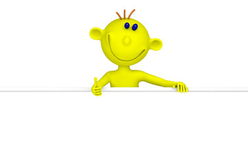 Yellow little man with a banner