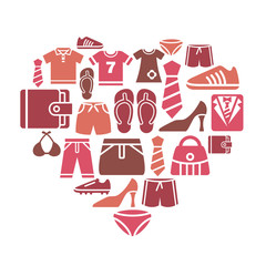 Clothing and Accessories Icons in Heart Shape