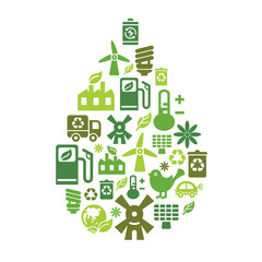 Environmental Protection Icons in Drop Shape