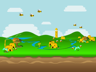 Obraz na płótnie Canvas World of Bee Vector Illustration