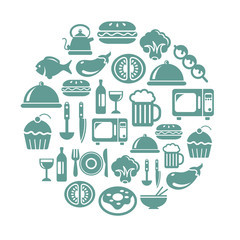 Food and Drinks Icons in Circle Shape