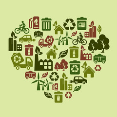 Environmental Protection Icons in Heart Shape