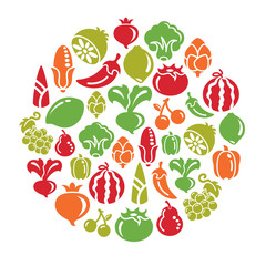 Fruit and Vegetable Icons in Circle Shape