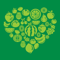 Fruits Icons in heart shape