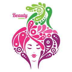 Beautiful woman silhouette. Tattoo of abstract girl hair.