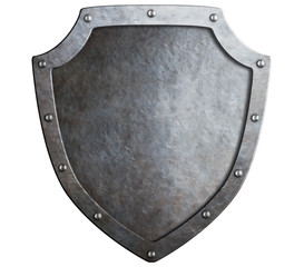 medieval metal shield isolated on white