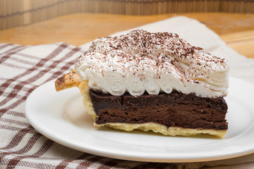 Chocolate Tart with cream and cocoa powder on the top