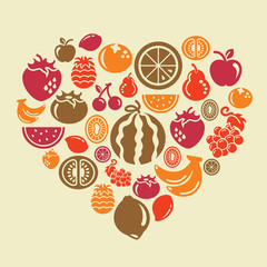 Fruits Icons in heart shape