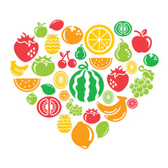 Fruits Icons in heart shape