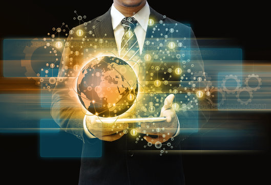 businessman holding tablet technology business concept
