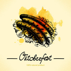 Oktoberfest hand drawn illustration with watercolor back