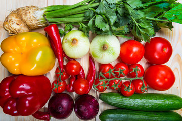 vegetables on wooden background