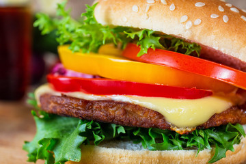 close up of hamburger on white plate