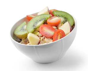 Healthy breakfast with muesli isolated on white background