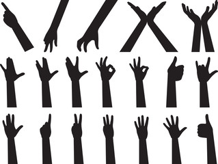 Different hand gestures illustrated on white
