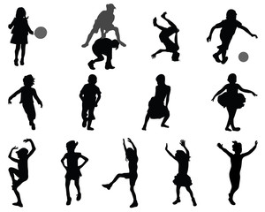 Silhouettes of children playing, vector