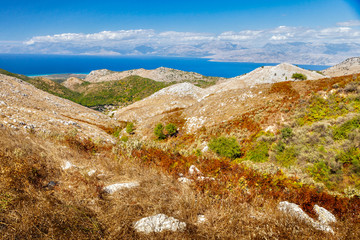 Aerial view from Pantokrator mountain foothill to Albania mounta