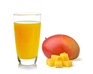 Full glass of Mango Juice and mango isolated on white background