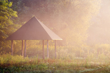 Obraz premium Gazebo in the forest in beautiful morning