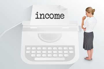 The word income and thinking businesswoman