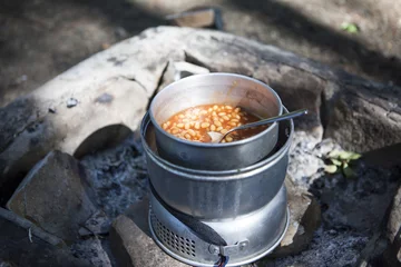 Fotobehang Baked beans on Camping Kitchen © T.Lagerwall