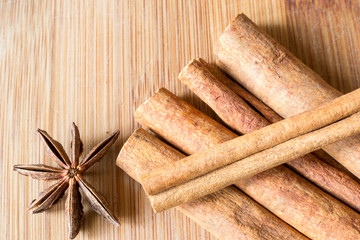 Macro picture of cinnamon with star anise.