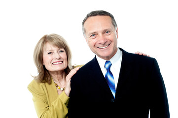 Senior couple together on white