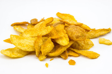 Mango chips on white background