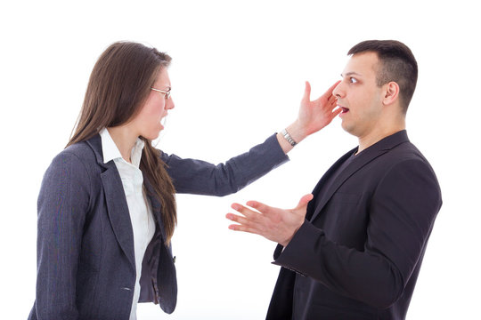 Business Woman Slapping Man's Face