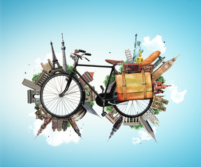 Travel and vacation, Biking and world landmarks