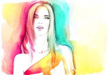 woman portrait  .abstract  watercolor .fashion background