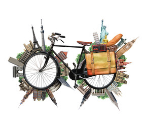 Travel and vacation, Biking and world landmarks