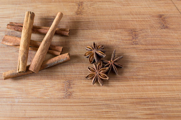Macro picture of various autumn spices from top.