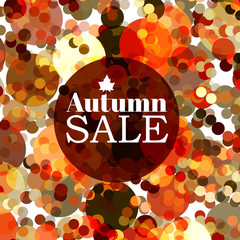 Colorful spoted background card with maple leave autumn sales